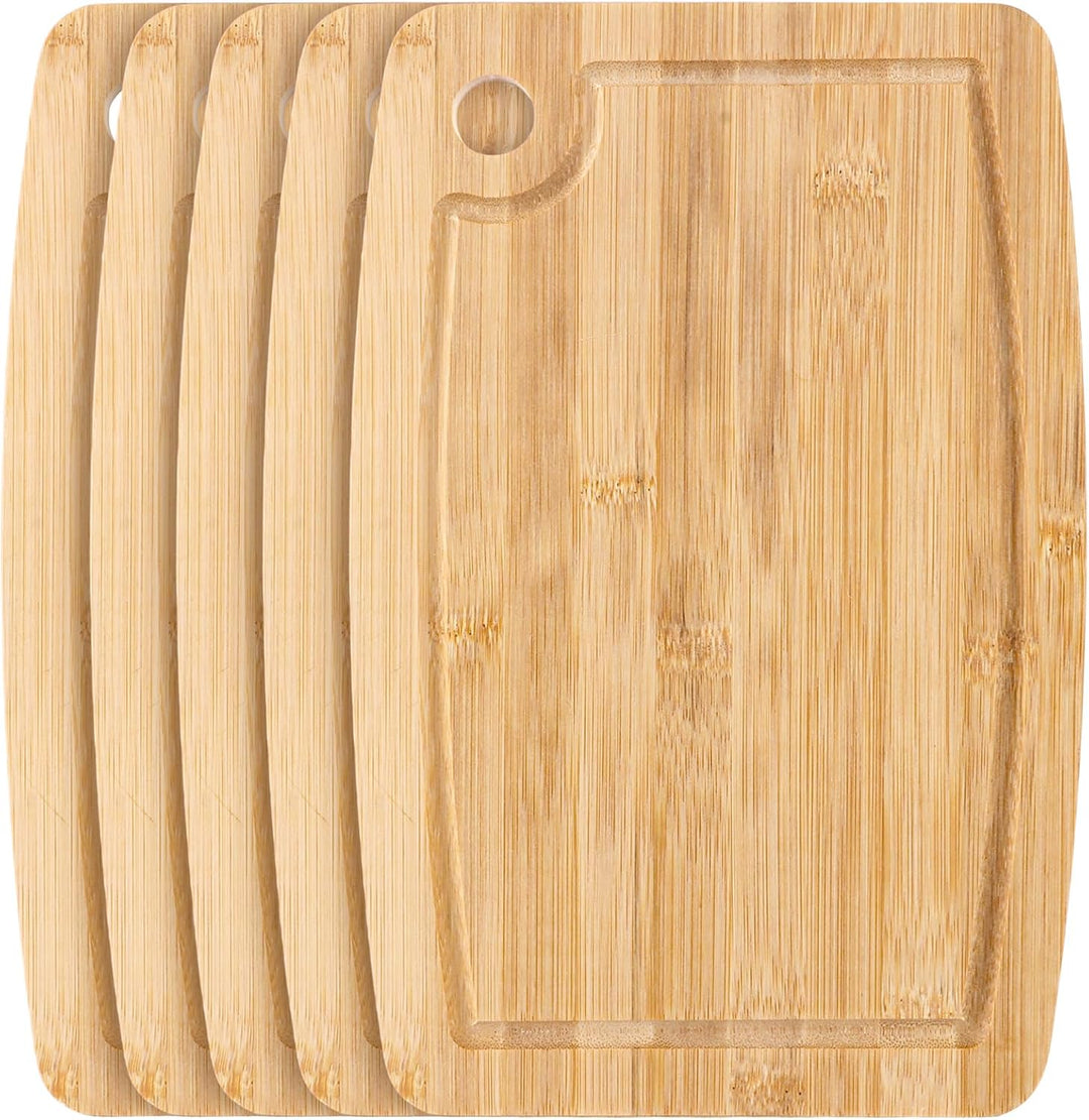 SHUESS 5 Stück Schneidebrett Set Bambus – 28x18x1 cm Frühstücksbrettchen Bambus gross, Schneidebrett