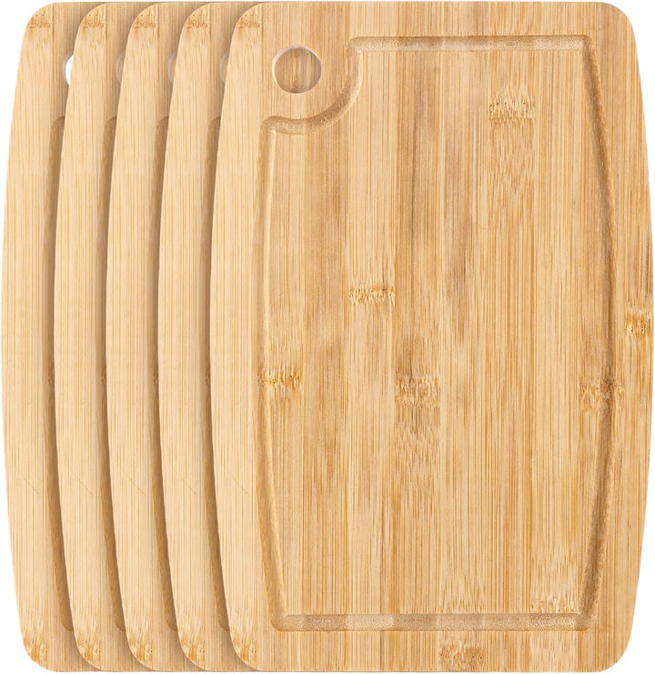 SHUESS 5 Stück Schneidebrett Set Bambus – 28x18x1 cm Frühstücksbrettchen Bambus gross, Schneidebrett