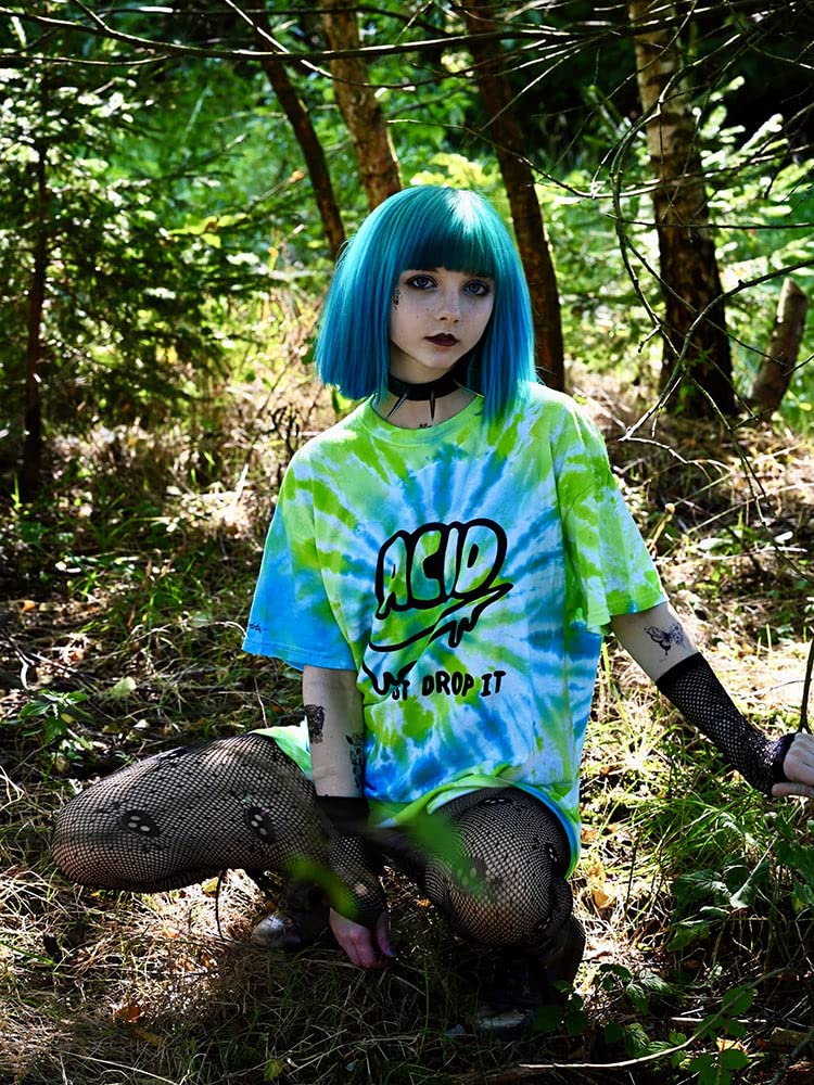 Batik T-Shirt Acid Just Drop it Festival Hippie Goa Psytrance (L), L