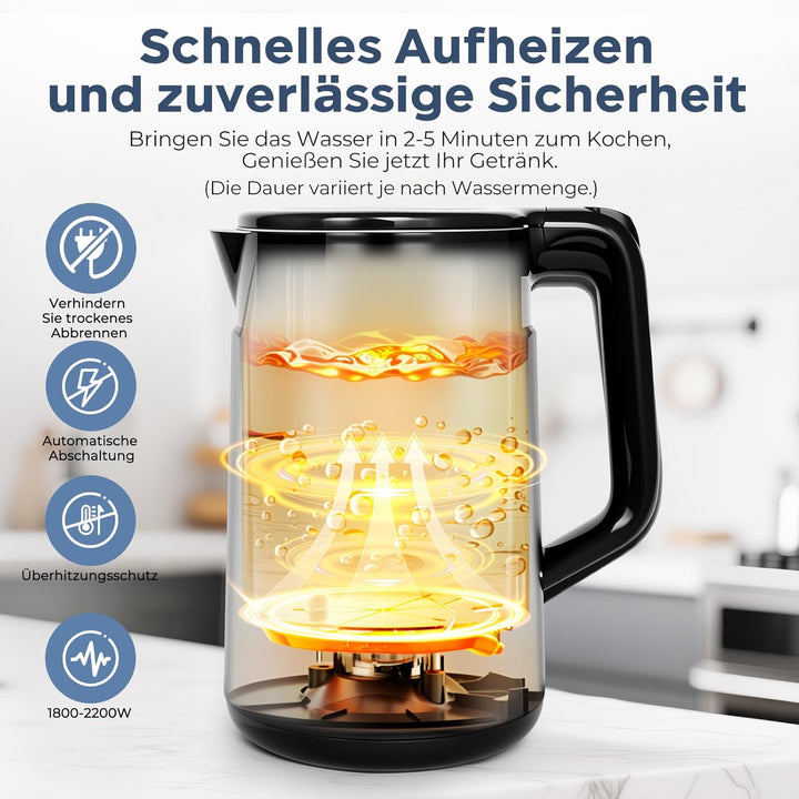Bear Electric Kettle 1800W-2200W 1.7L 45°C ~ 100°C Kettle with 6 Temperature Controls, Automatic Shu
