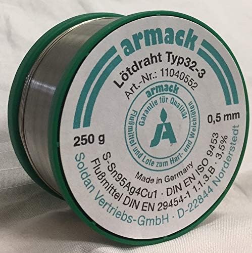 armack Lötdraht Typ32-3 0,5 mm Ø 250g bleifrei Sn95Ag4Cu1 Flussmittel gefüllt 250 g 0,5 Mm, 250 g 0,