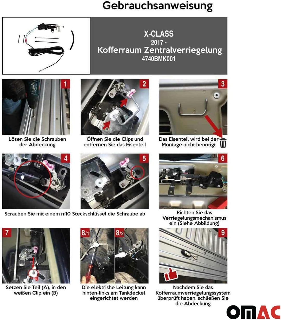 Kofferraum Zentralverriegelung Schliessanlage Set kompatibel mit Mercedes X Klasse 2017-2021