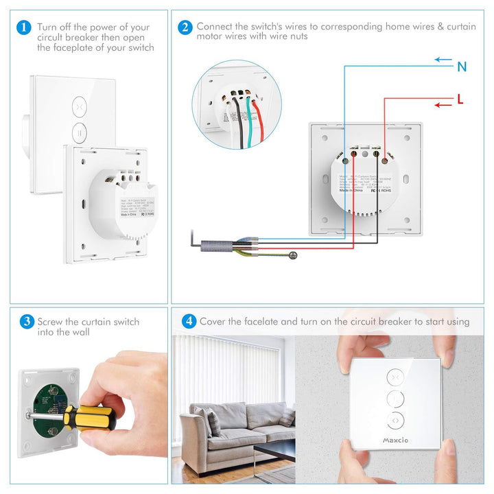 Maxcio Wlan Rolladenschalter, Rolladen Zeitschaltuhr Kompatibel mit Alexa & Google Home, Smart Schal