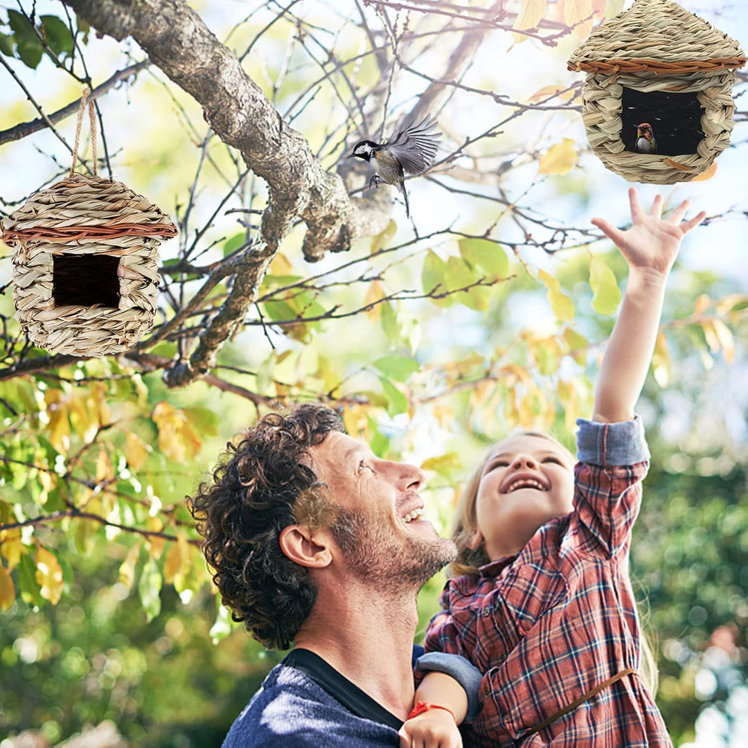 Vogelnest Gras, 2 Stück Gras Bird Nest, Vogelhäus, Handgewebte Vogelhäuser, Vogelhäus zum Aufhängen