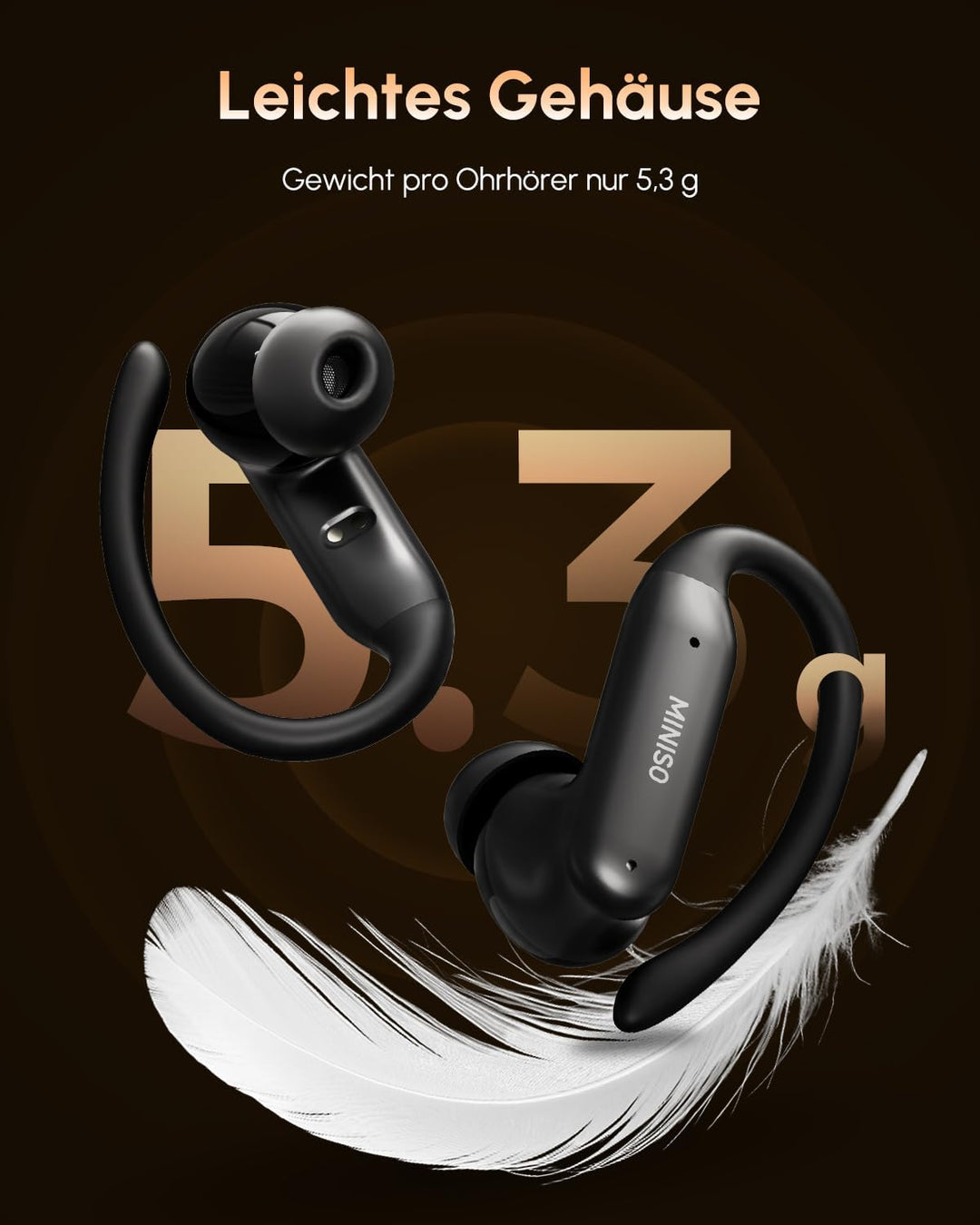 MINISO MS219 Kopfhörer Sport 2026 Neueste, Ohrhörer Bluetooth 6.0 mit Ohrbügel, In Ear Kopfhörer Blu