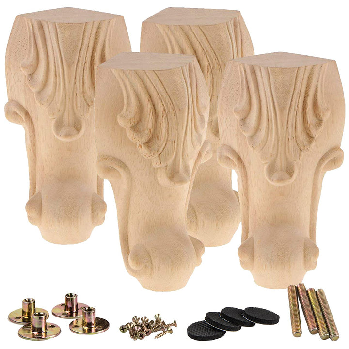 La Vane 4 Stück Massivholz Möbelfüsse 10cm (4 Zoll) - Europäischer Stil Handgeschnitzte Tischbeine,