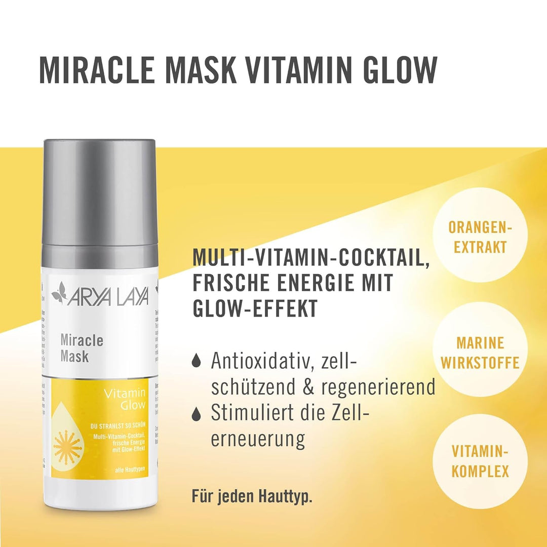 ARYA LAYA Miracle Mask Trio: pflegende Gesichtsmasken im Set, für alle Hauttypen: mit Glow-Effekt, G