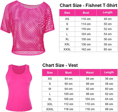 WILDPARTY 80er 90er Jahre Outfit Damen, Netzshirt, Tank top, Beinwärmer, Netzhandschuhe, Kostüm 80er