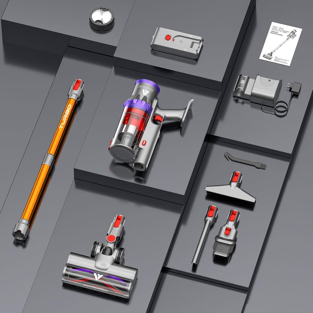 coovy SU7 Akku Staubsauger 580W, 45000Pa Staubsauger Kabellos Bis zu 70 Minuten Laufzeit, Akkustaubs