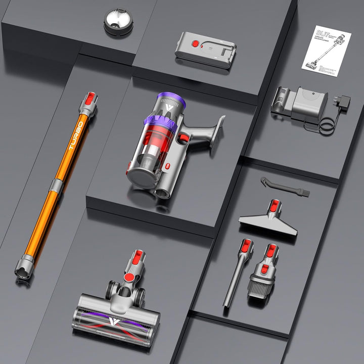 coovy SU7 Akku Staubsauger 580W, 45000Pa Staubsauger Kabellos Bis zu 70 Minuten Laufzeit, Akkustaubs