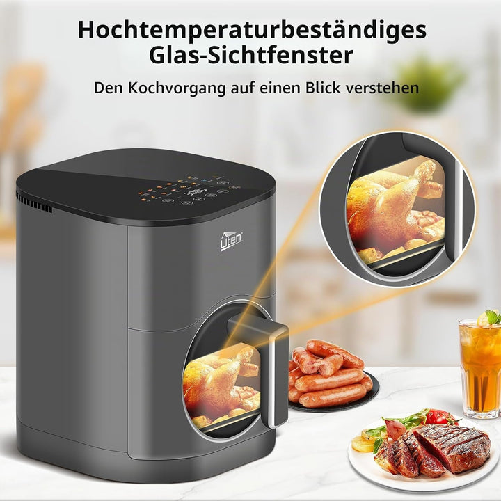 Uten Dual Blaze Heissluftfritteuse 5,5 L mit Sichtfenster, XXL Frittieren Fett, Farbbildschirm, 14 P
