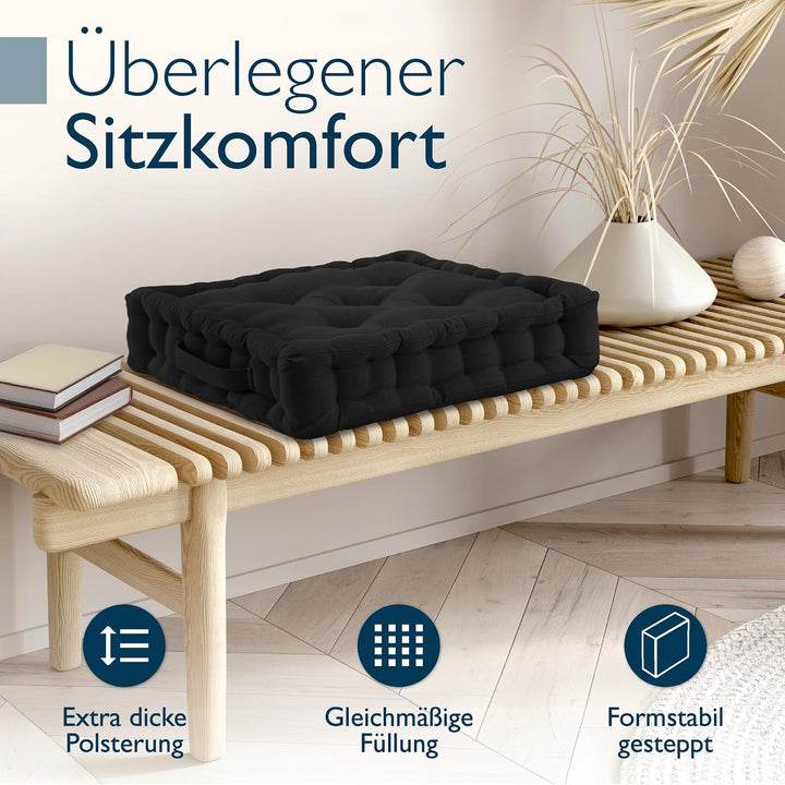 Beautissu Bodenkissen Sitzkissen Dickes Matratzenkissen mit Tragegriff | 50x50cm 10cm 100% Baumwolle