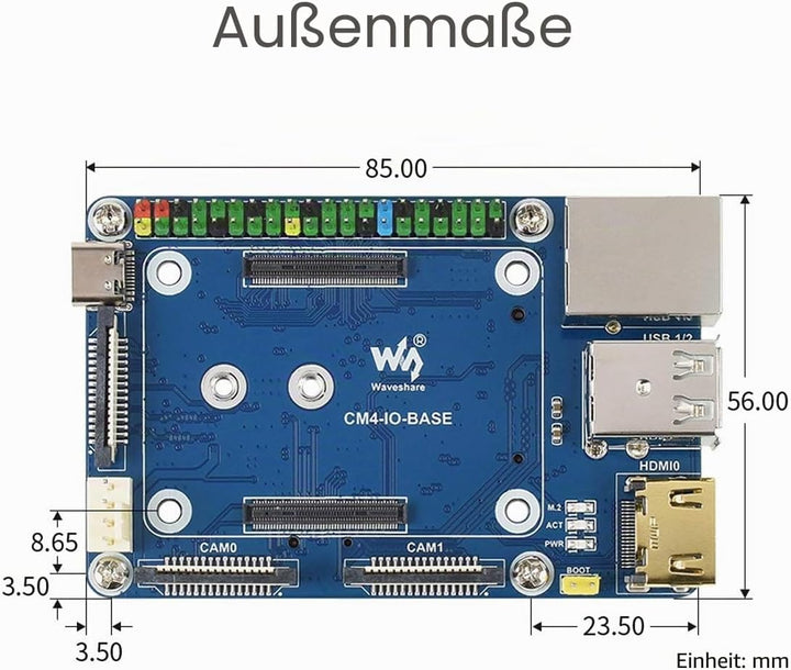 Waveshare Basisplatine für Raspberry Pi Compute Module 4 mit Standard CM4 Buchse und Raspberry Pi 40