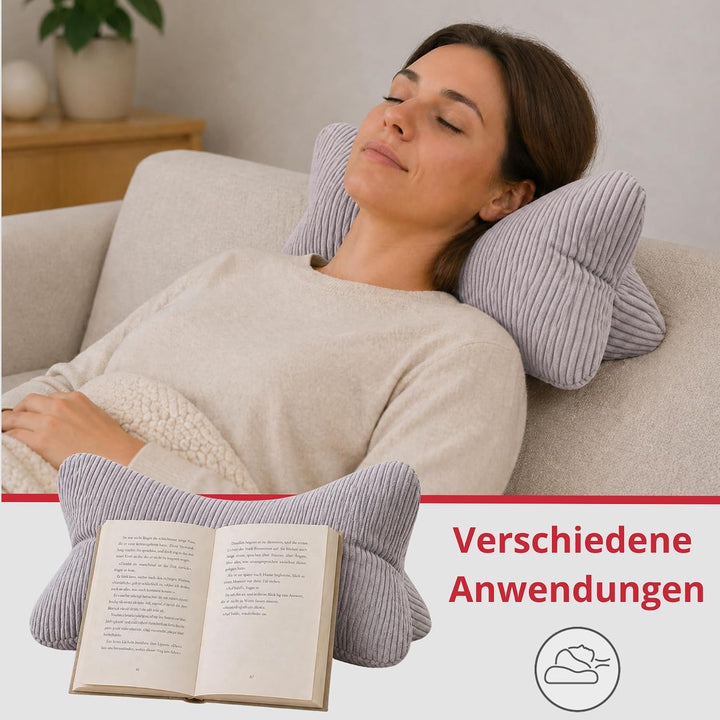 liebling Cord Lesekissen für Bett und Sofa, Bücherkissen, Lesehilfe, 40x25 cm, Leseknochen, Serie Ve