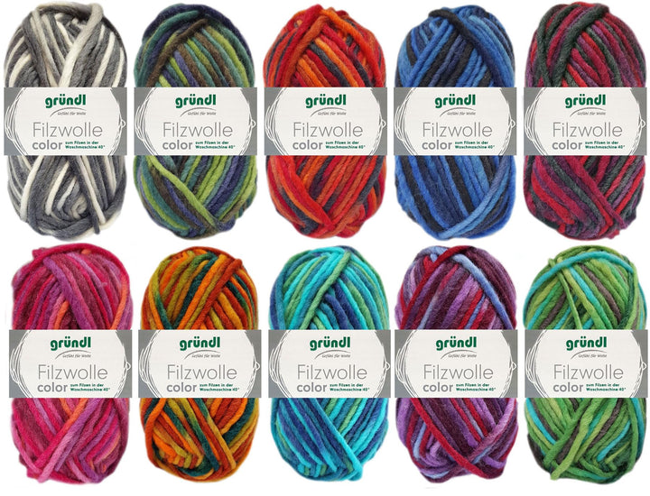 HDK-VERSAND 10x50 Gramm Gründl Wolle Filzwolle Color mit Farbauswahl inkl. Anleitung für Topflappen