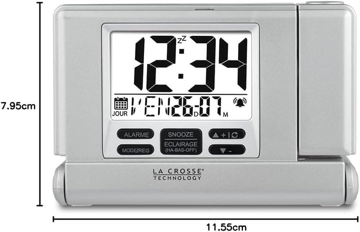La Crosse Technology WT525 Projektionswecker mit USB-Anschluss, Grau Silber, Silber