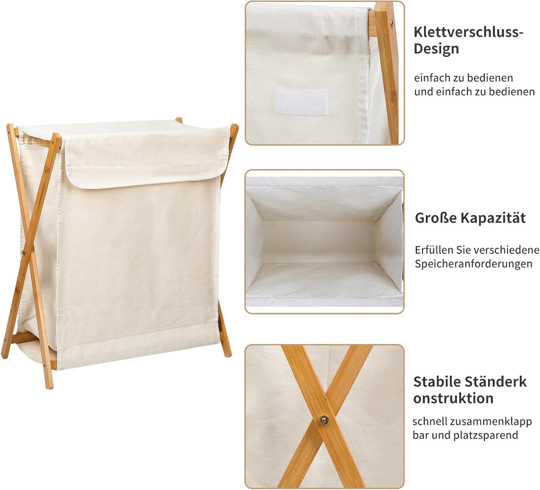 Wäschekorb, Wäschekorb, herausnehmbar und abnehmbar, Wäschekorb, Bambusrahmen, schmutziger Wäschekor