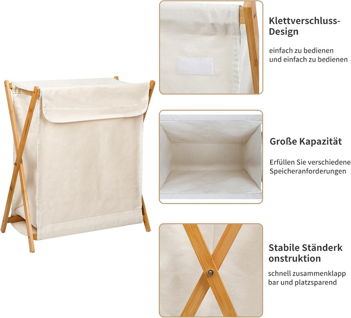 Wäschekorb, Wäschekorb, herausnehmbar und abnehmbar, Wäschekorb, Bambusrahmen, schmutziger Wäschekor