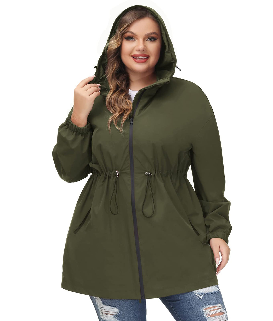 Hanna Nikole Damen Grosse Grösse Regenjacke Leicht Wasserdicht Regenmantel mit Kapuze Windbreaker Sp