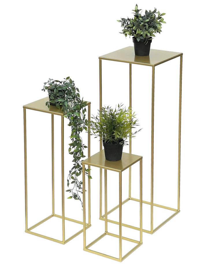 DanDiBo Blumenhocker Metall Gold Eckig 3er Set Blumenständer Beistelltisch 96406 Blumensäule Modern