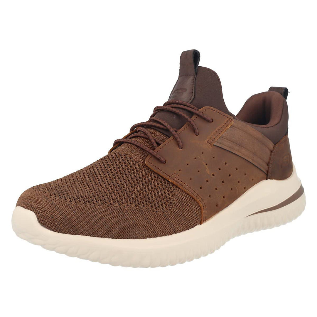 Skechers Herren Delson 3.0-Cicada Strick Bungee Lace Slip On 47.5 EU Dark Brown Knitted Mesh W Leath
