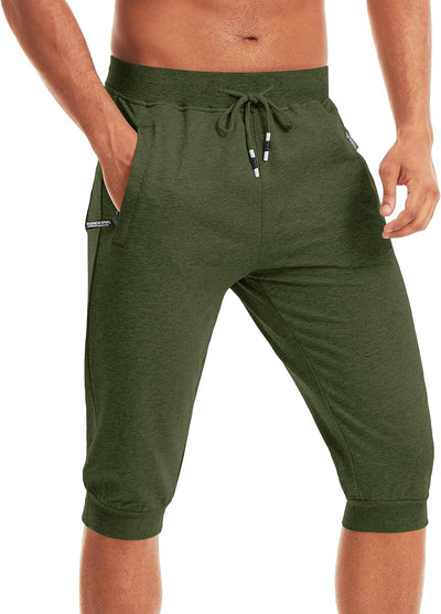 MAGCOMSEN Herren Sport Short 3/4 Trainingshose Sommer Jogging Capri mit Reissverschlusstaschen Leich