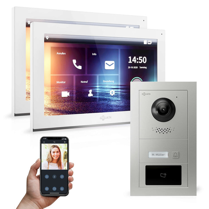 Goliath Hybrid | IP | Full-HD Video Türsprechanlage | App | 1-Fam | 2 x Full-Touchscreen 10" | Alumi