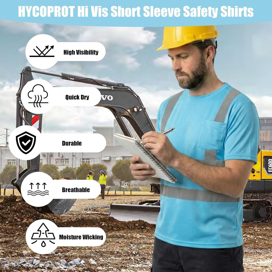 HYCOPROT Warnschutz T-Shirt Warnweste Reflektierend Warnweste Atmungsaktiv Leicht Kurzarmshirt Kurza
