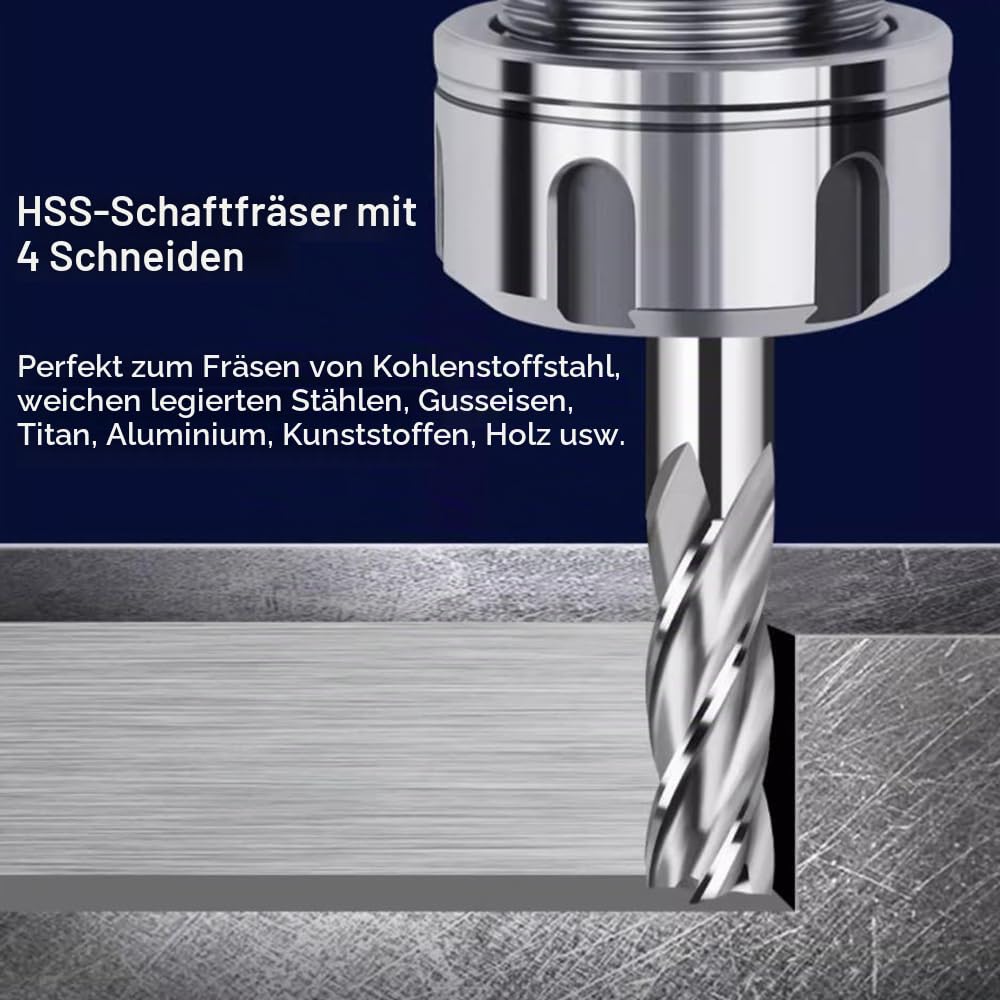 ASNOMY 10Stück HSS Schaftfräser CNC Drehmaschine geraden Schaft 2-12 mm, 4 Flöte Spiralfräser Schnei