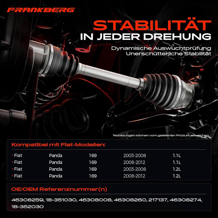 Frankberg Antriebswelle Gleichlaufgelenk Vorderachse Rechts Kompatibel mit Panda 169 1.1L 1.2L 2003-