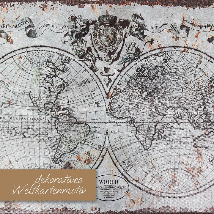 HMF VKO101 Vintage Koffer aus Holz | 2er Set | Versch. Grössen | Deko Weltkarte 2er Set Weltkarte, 2