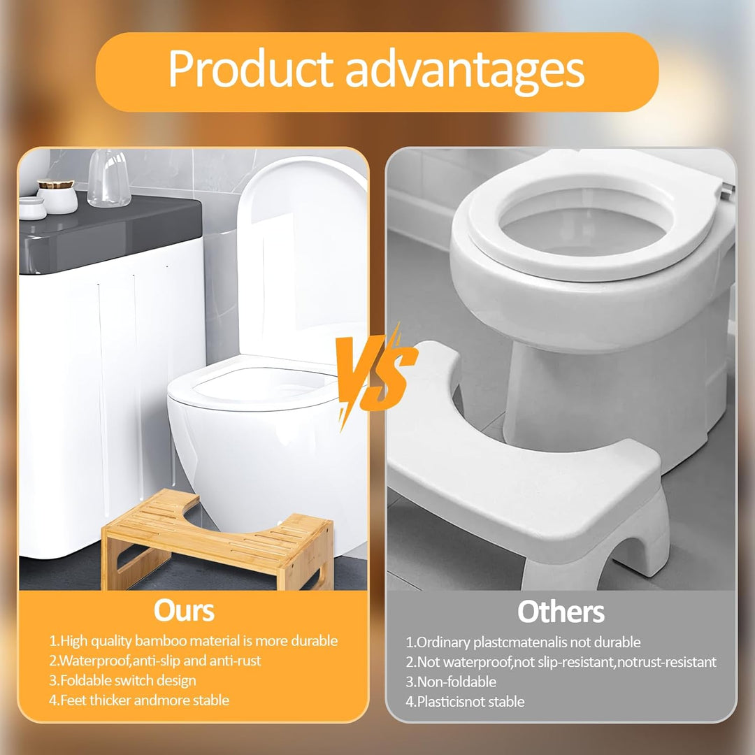 Bambus Toilettenhocker für Erwachsene, Natürlicher Klappbar WC Hocker mit Anti-Rutsch-Pads Ergonomis