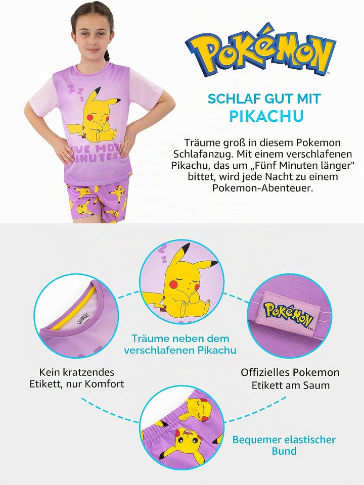 Pokémon Schlafanzug | Pikachu Schlafanzug Mädchen | Schlafanzüge Für Mädchen Pikachu 158 Kurzarm, 15