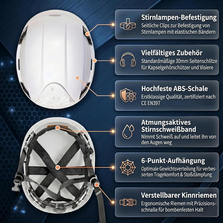ABS-Sicherheitshelm, Arbeitshelm Schutzhelm, mit Belüftungslöchern und verstellbarem Kopfband, EN 39