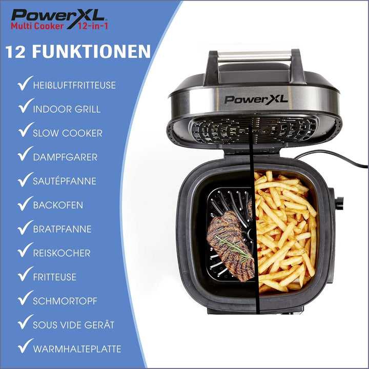 PowerXL MultiCooker Frittierkorb-Set - 12 in 1 Multikocher mit Warmhaltefunktion - Heissluftfritteus