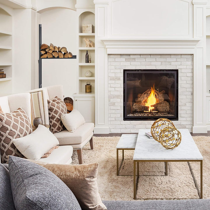 Relaxdays, anthrazit Kaminholzregal mit 2 Ablagen, aus Stahl, 4 Haken für Kaminbesteck, Brennholzreg