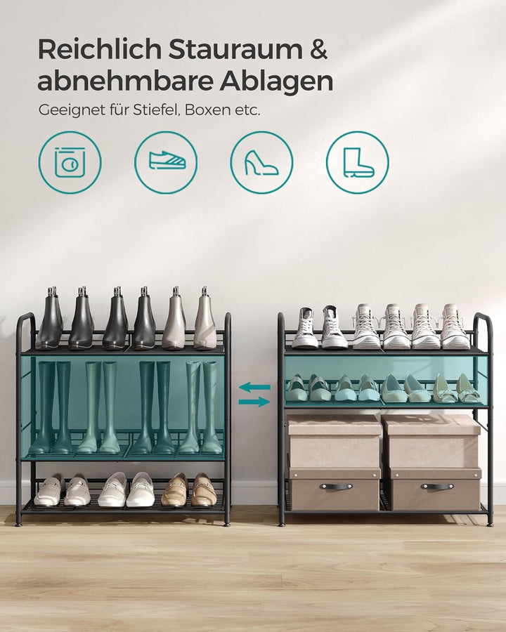 SONGMICS Schuhregal mit 4 Ablagen, stapelbarer Schuh-Organizer, für bis zu 16 Paar Schuhe, aus Stahl