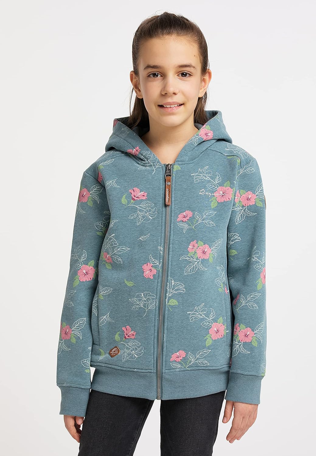 Ragwear THEA Flowers Zip Mädchen Sweatjacke mit Kapuze Cardigan Strickjacke Sweatshirt mit Blumen Mo