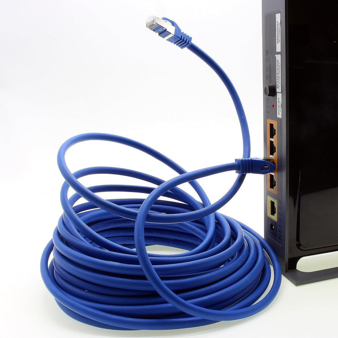 LAN Kabel 50m Cat7 Blau 1x Netzwerkkabel Ethernet RJ45 10 Gbit/s SFTP Patchkabel für Router Modem Sw