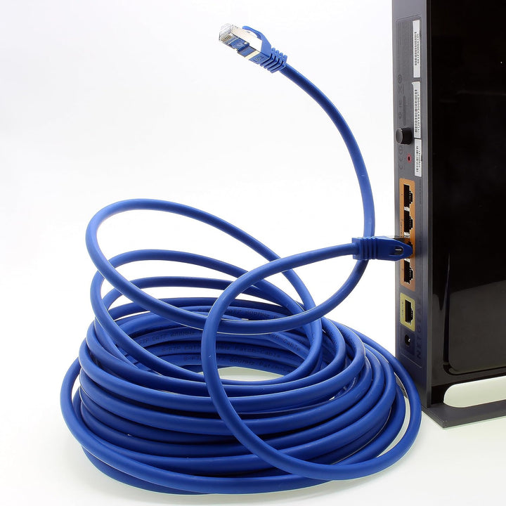 LAN Kabel 50m Cat7 Blau 1x Netzwerkkabel Ethernet RJ45 10 Gbit/s SFTP Patchkabel für Router Modem Sw