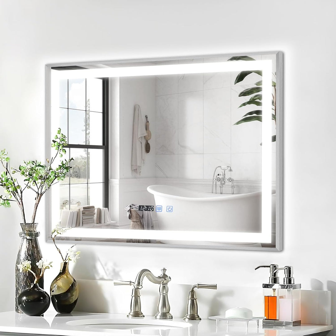 YOURLITE Badspiegel mit Beleuchtung 80x60cm, LED Spiegel Bad, 3 Lichtfarben dimmbar, Badezimmerspieg