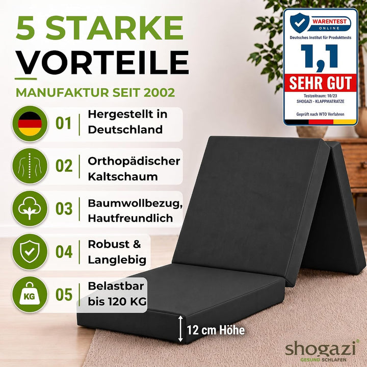 SHOGAZI Klappmatratze 90x190 x 12 cm, Gästematratze klappbar Made in Germany, Faltmatratze VERGLEICH
