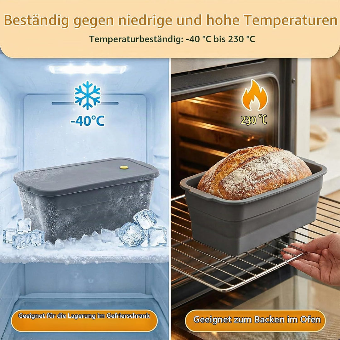 VINATO Faltbar Brotbackform Silikon mit Deckel, Brotbackform mit Metallverstärktem, Antihaft Hitzebe