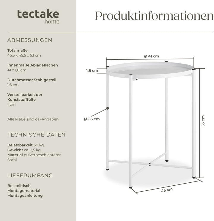 tectake 800911 Beistelltisch rund aus Metall, rustikaler Flair, abnehmbare Ablagefläche, stabil und