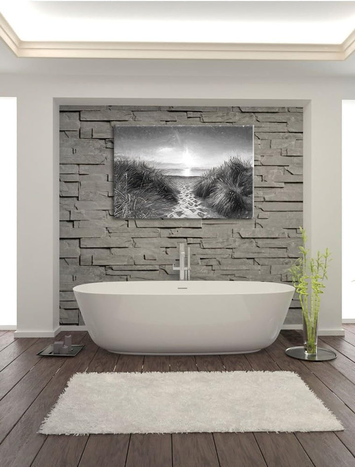 Pixxprint der Weg ins Meer Kunst / 100x70cm Leinwandbild bespannt auf Holzrahmen/Wandbild Kunstdruck