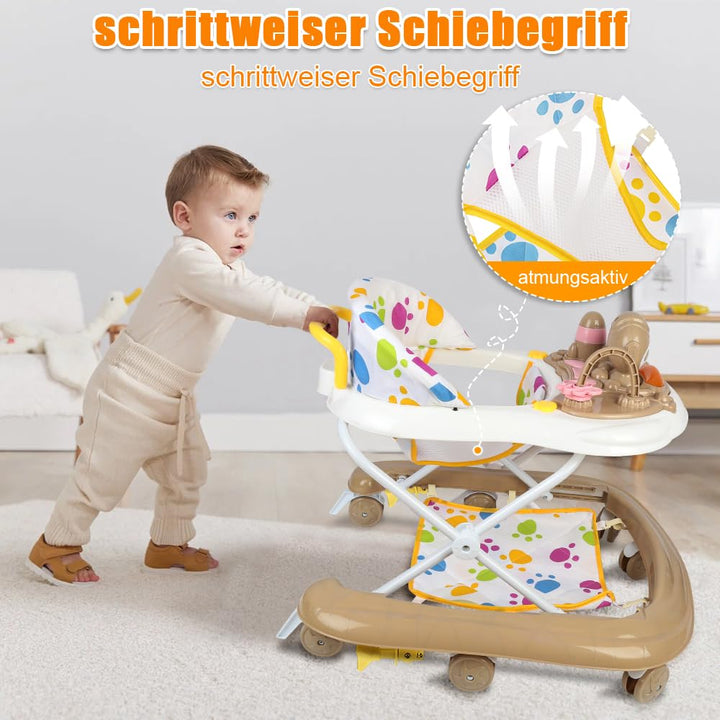 Kompakter Weltraum-Katzen, Lauflernhilfe für Babys mit Rückprallsitz, Lichtern, Musik und interaktiv