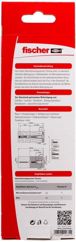 fischer Abstandsmontagesystem Thermax 8/100 M6 (2) für Dämmstoffe, Dämmstoffdübel zur Befestigung le