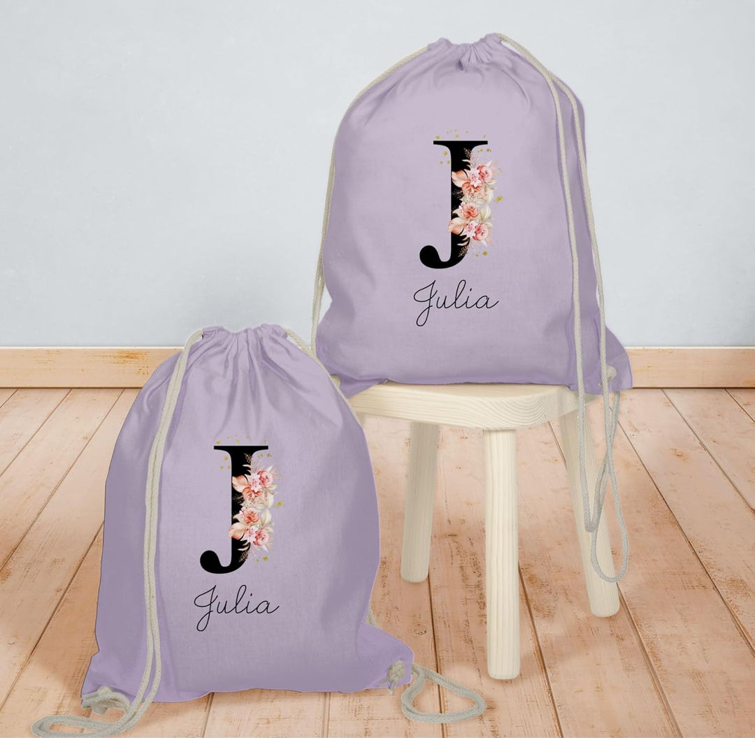 Turnbeutel Rucksack - Initialen - Buchstabe mit Name personalisiert I Anfangsbuchstabe I Initiale -