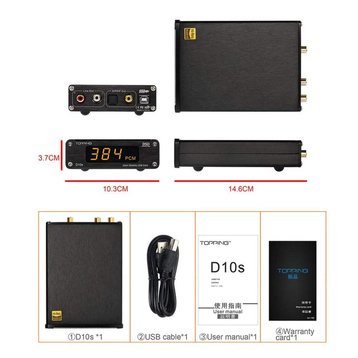 TOPPING D10s HiFi DAC USB Decoder HiFi XMOS XU208 ES9038Q2M DAC Optisch Koaxial DSD256 384kHz Audio