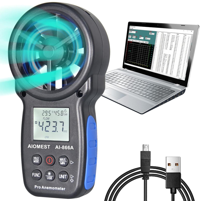 AIOMEST Windmesser, Digital Anemometer Windmesser Windmessgerät Handheld, AI-866A Windmesser CFM Win